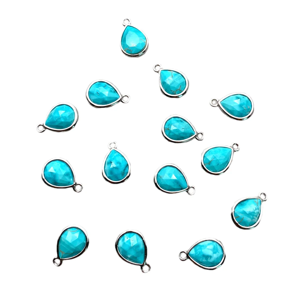20 PCS 9x13mm Blue Faceted Turquoise Charm Pendant Bezel For Jewelry
