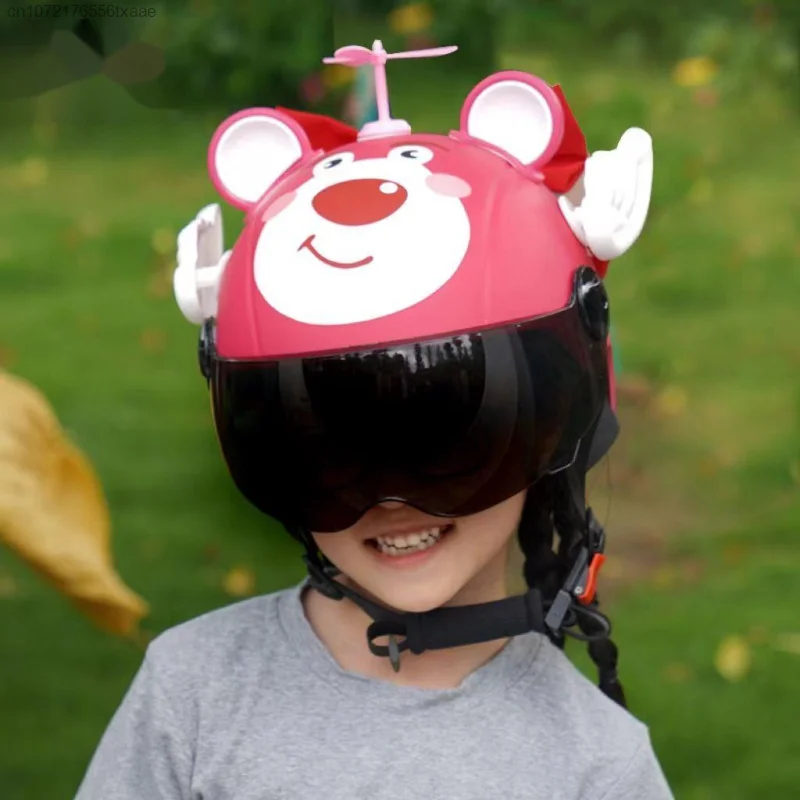 Disney Lotso Parent Child Electric Car Helmet Y2k Sweet Girl  Summer New Cute Standard Safety Helmet Children's Kawaii Helmet