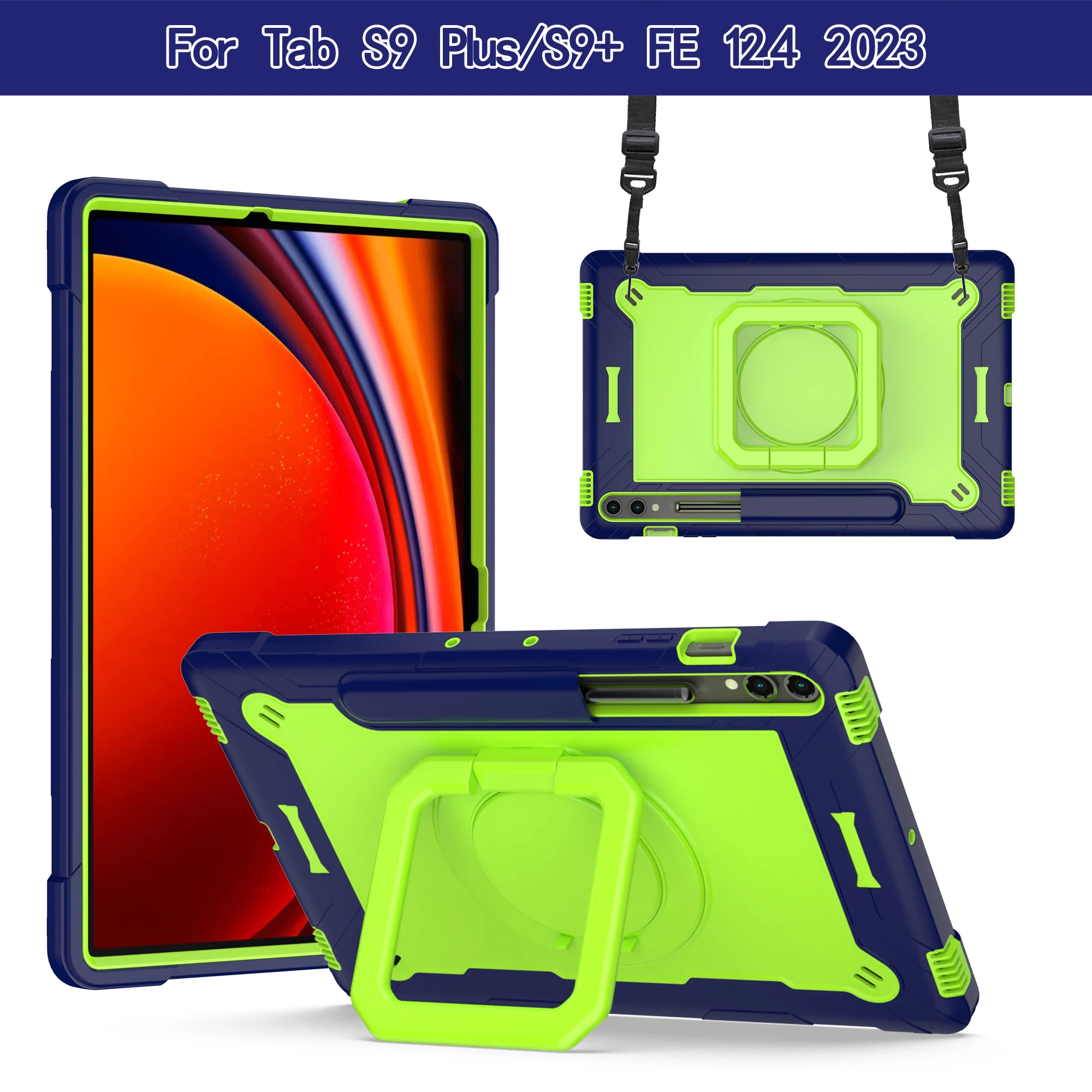 For Samsung Tab S6 Lite S7 S8 S9 Plus S9 FE Case Kids Shockproof Shell For Galaxy A7 A8 A9 Plus 360 Rotating Stand Tablet Cover