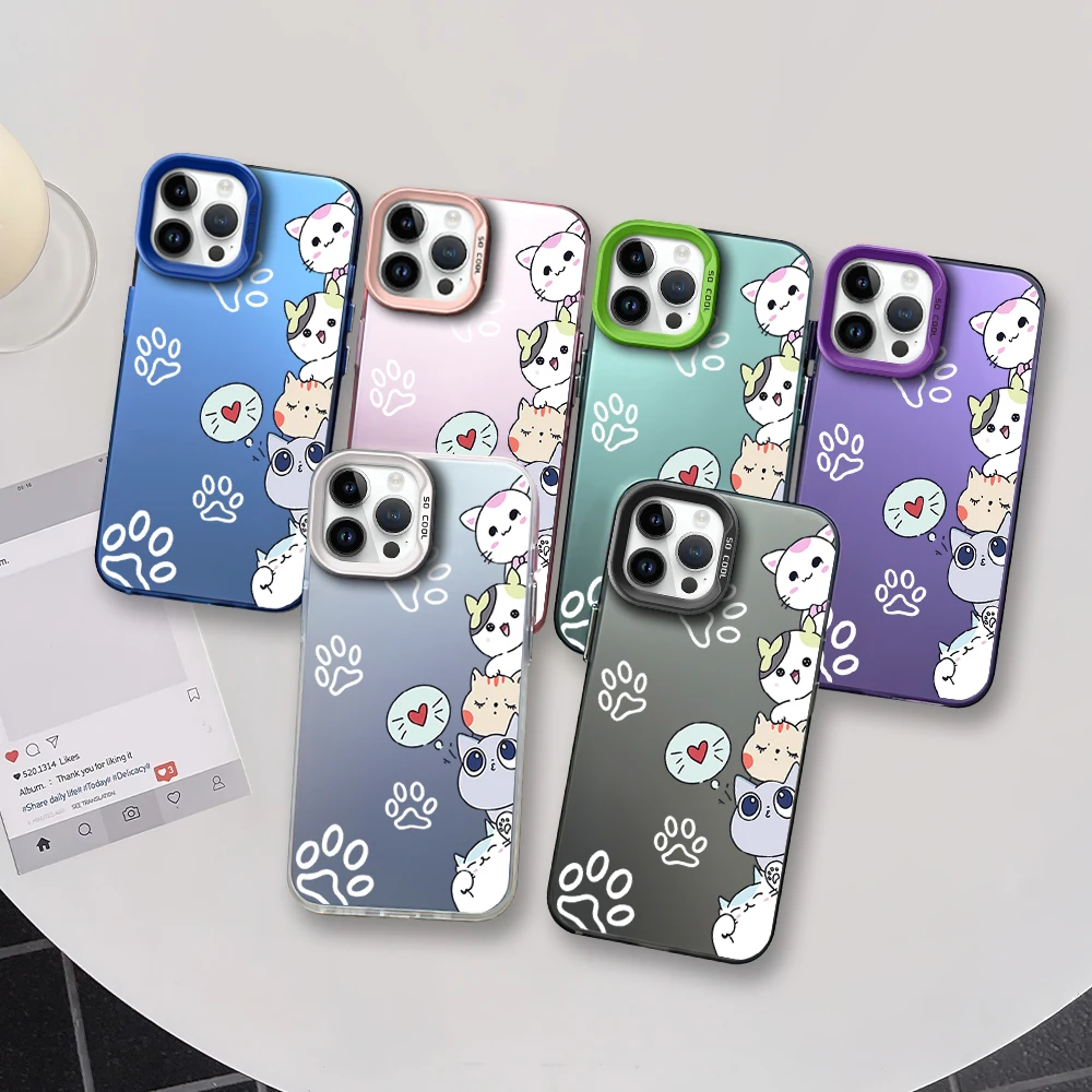 

Cartoon Cat Cute Kitty Lovely Lover Phone Case for iPhone 16 12 13 14 15 11 Max Pro Plus Laser IMD Color Shell