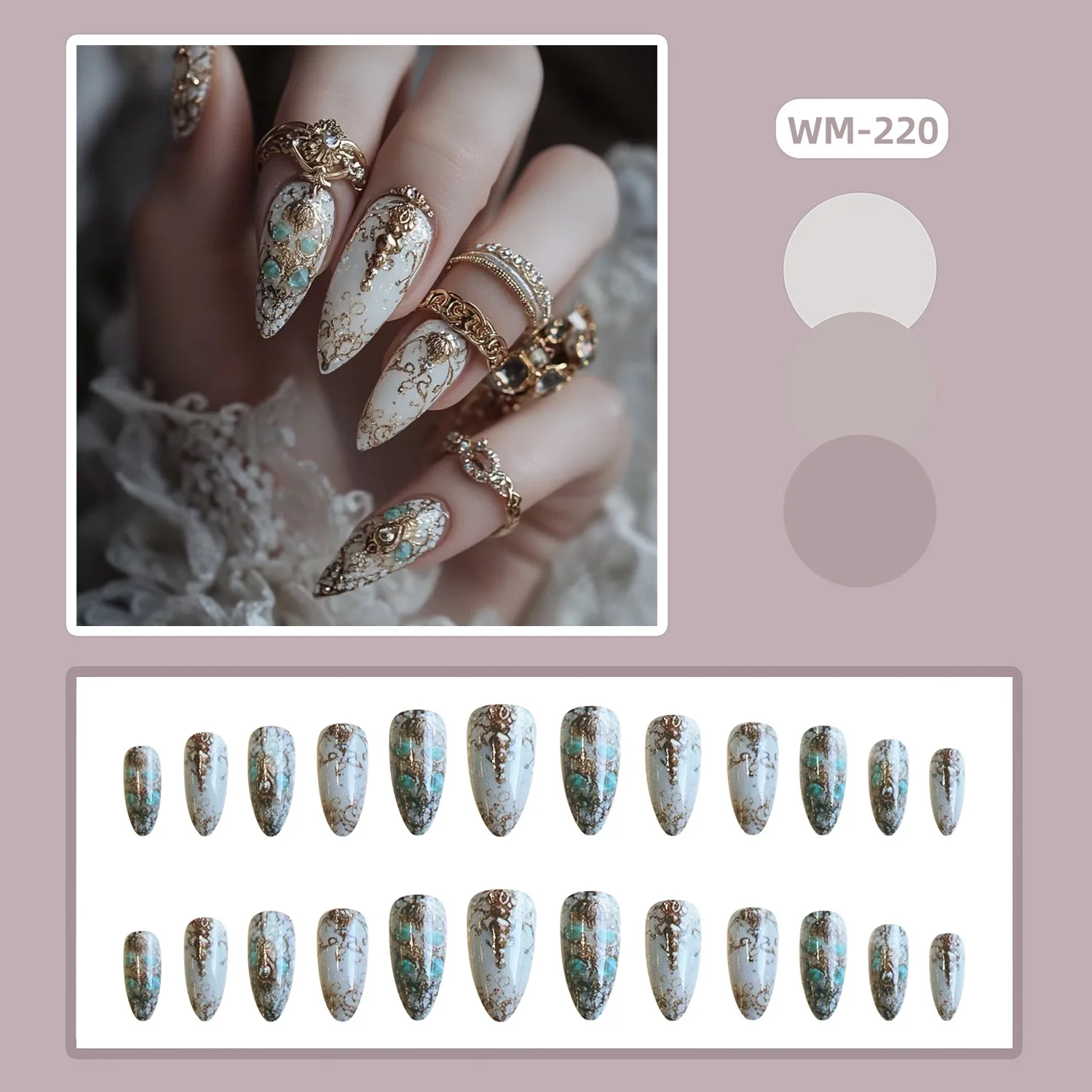 24 pçs europeu preto ouro unhas falsas moda flor padrão imprensa em unhas wearable reutilizáveis dicas de unhas falsas para mulher menina