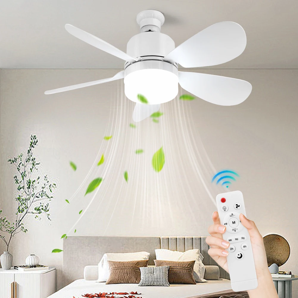 

2 In 1 Hanging Fan with LED Light Remote Control Silent Ceiling Fan Detachable Five Leaf Fan for Dining Room Bedroom Living Room