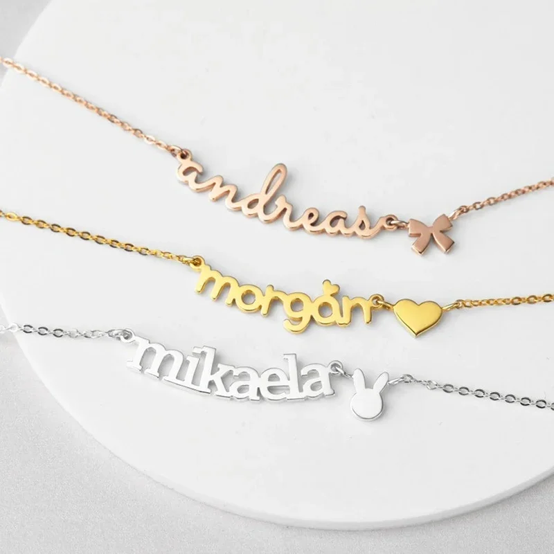 Customized Name Necklace Bow Rabbit Love Clavicle Chain Simple Jewelry Stainless Steel Pendant Gifts Women Fashion Accessories