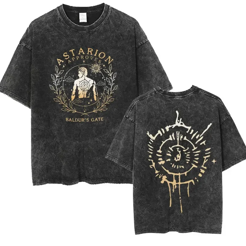 Limited Astarion Baldurs Gate 3 New T-Shirt Men's Fashion Vintage Washed Short Sleeve T-shirts Retro Harajuku Oversized T Shirt