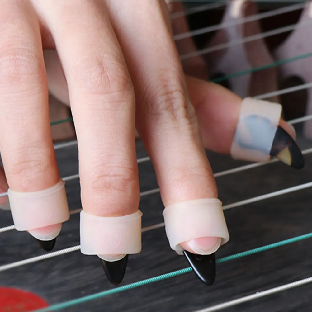 

8pcs Silicone Protectors Reusable Nail Covers For Playing Guzheng Comfortable Easy To Clean Elasticpractice Nail Protection