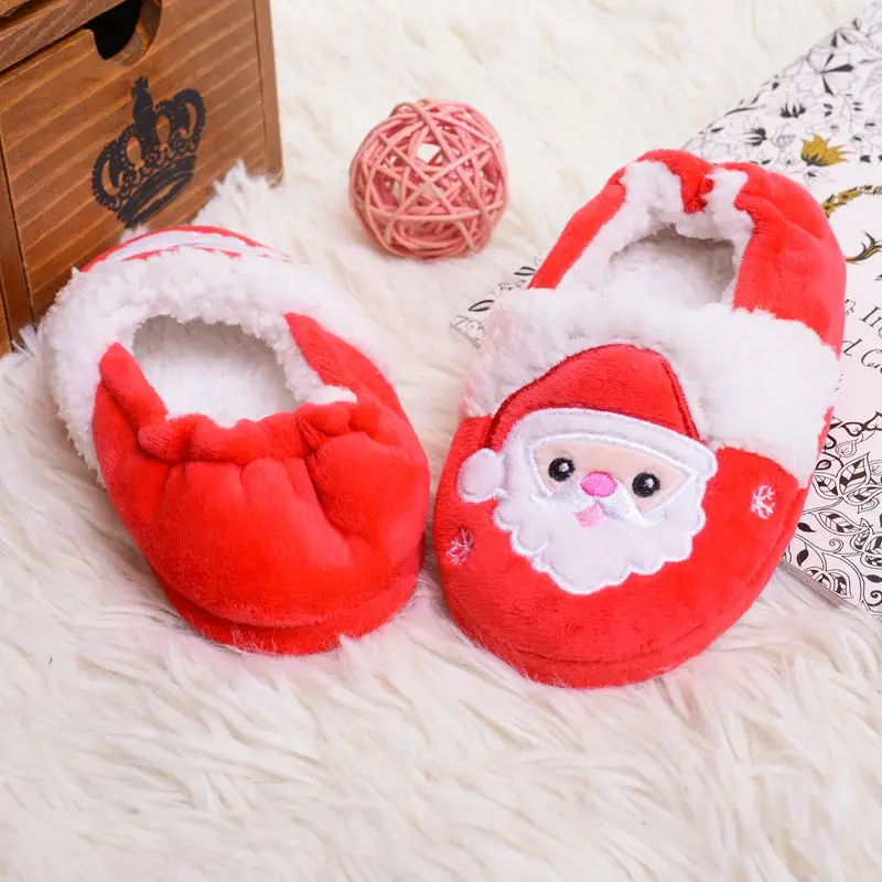 Toddler Girls Slippers for Winter Baby Boys Loafers Plush Warm Rubber Sole Santa Claus Home Shoes House Footwear Christmas Gifts