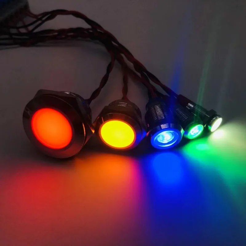 6/8/10/12/16/19/22MM LED Metal Indicator Light Waterproof Signal Light With Wire 3V 5V6V12V 24V 220V Red/Yellow/Blue/Green/White