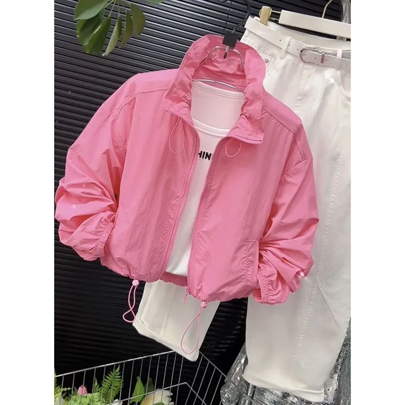 

Female Stand Collar UV Protection Shirt Tops Summer Women Light Thin Sun Protection Clothing Jacket Ladies Loose Sun Shirt Coat