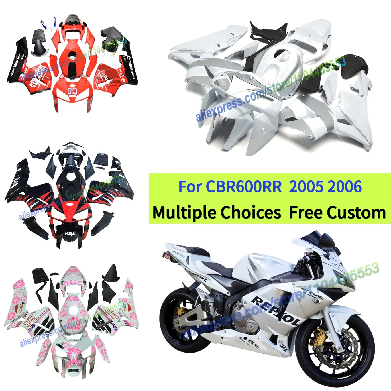 

For Honda CBR 600RR 2005 CBR600RR 2006 | White Silver Bodywork ABS Plastic Injection Fairing Kit