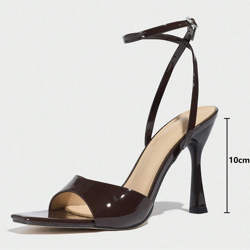 Liyke New Fashion Square Open Toe Ankle Buckle Strap Designer Sandals Women 10CM Gladiator High Heels Banquet Party Shoes Brown view 3