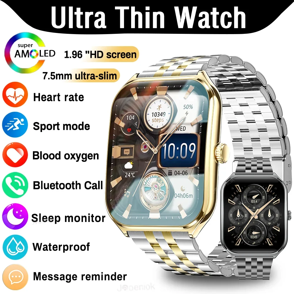 Reloj inteligente deportivo para exteriores para hombre, pantalla AMOLED de 1,96 ", muestra siempre el tiempo, Monitor de salud por voz AI, resistente al agua, llamada Bluetooth, reloj inteligente