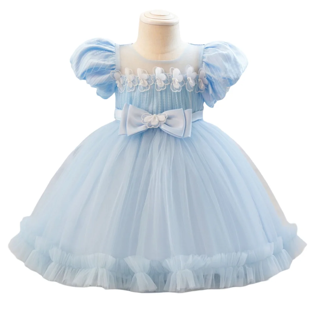 0-4 Years Old Blue Bow Butterfly Baby Girl Dresses Little Girl Toddler Vestidos 12 24 36 Months Infant Clothes 247008