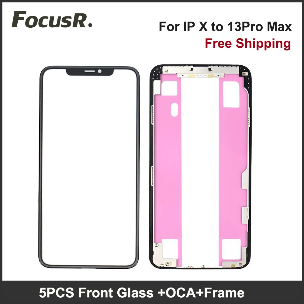 5PCS Front Screen Glass With OCA Glue Bezel Frame For iPhone 15 Pro 14 13 12 11 XS Max LCD Cracked Glass Repair Replacement for iphone 13 13 pro 9d full glue full screen tempered glass film