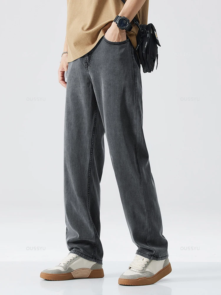 High Quality Brand Clothing Lyocell Fabric Men's Jeans Classic Business Straight Denim Pants Work Trouser Male Plus Size 40 42