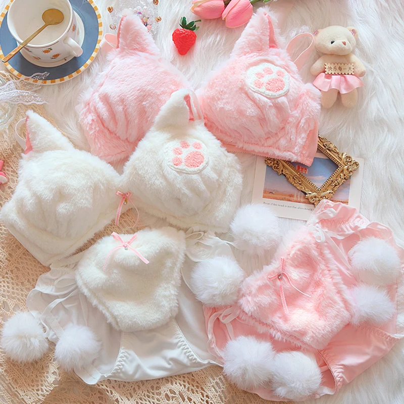 

Girls lolita plush bra underwear my melody bralette push up brassiere wirefree warm kawaii bra underpants seamless lingerie