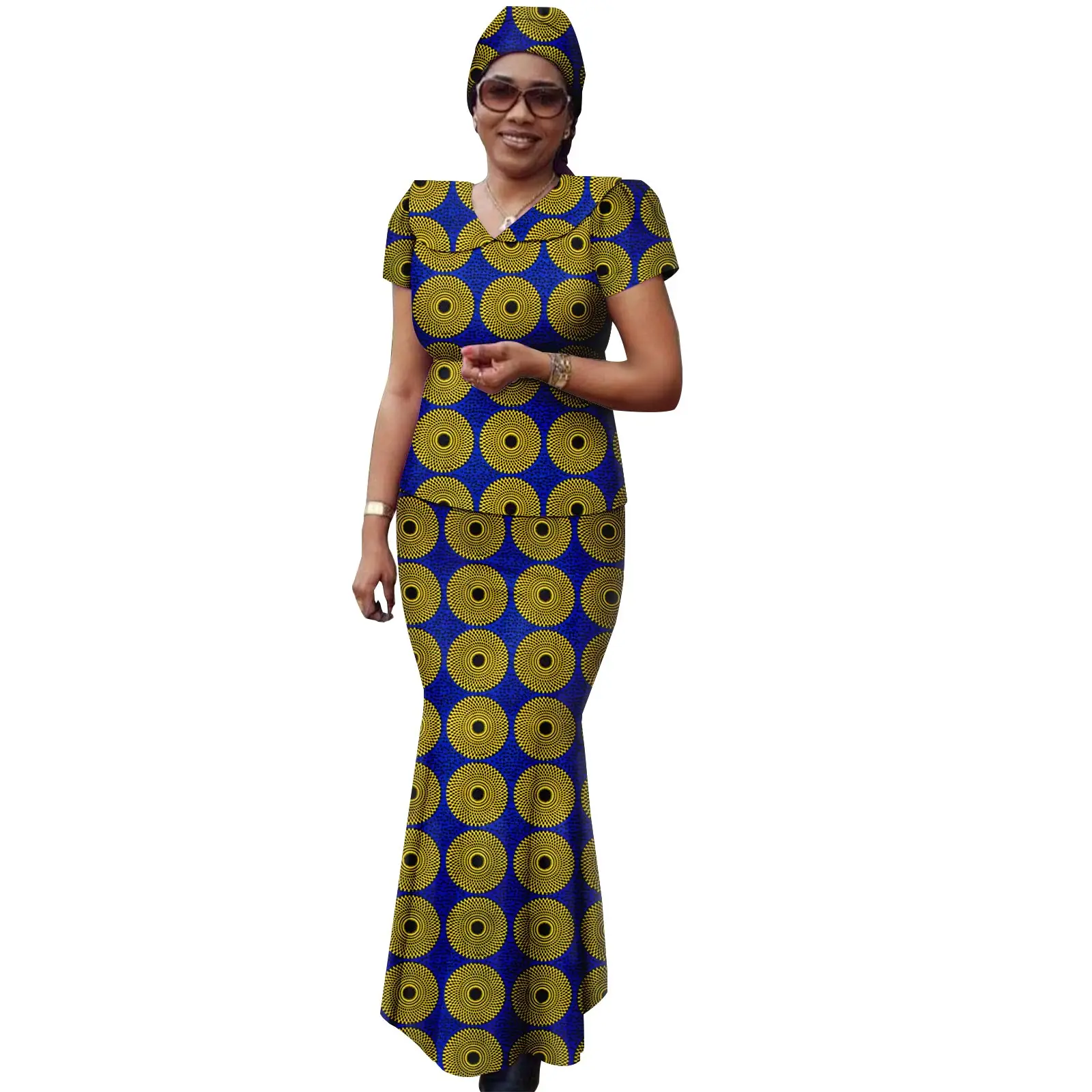 African Women Set Ankara Print Traditional Doll Collar Top and Skirts Match Headscarf Bazin Riche Dashiki Lady Outfits Y2326003