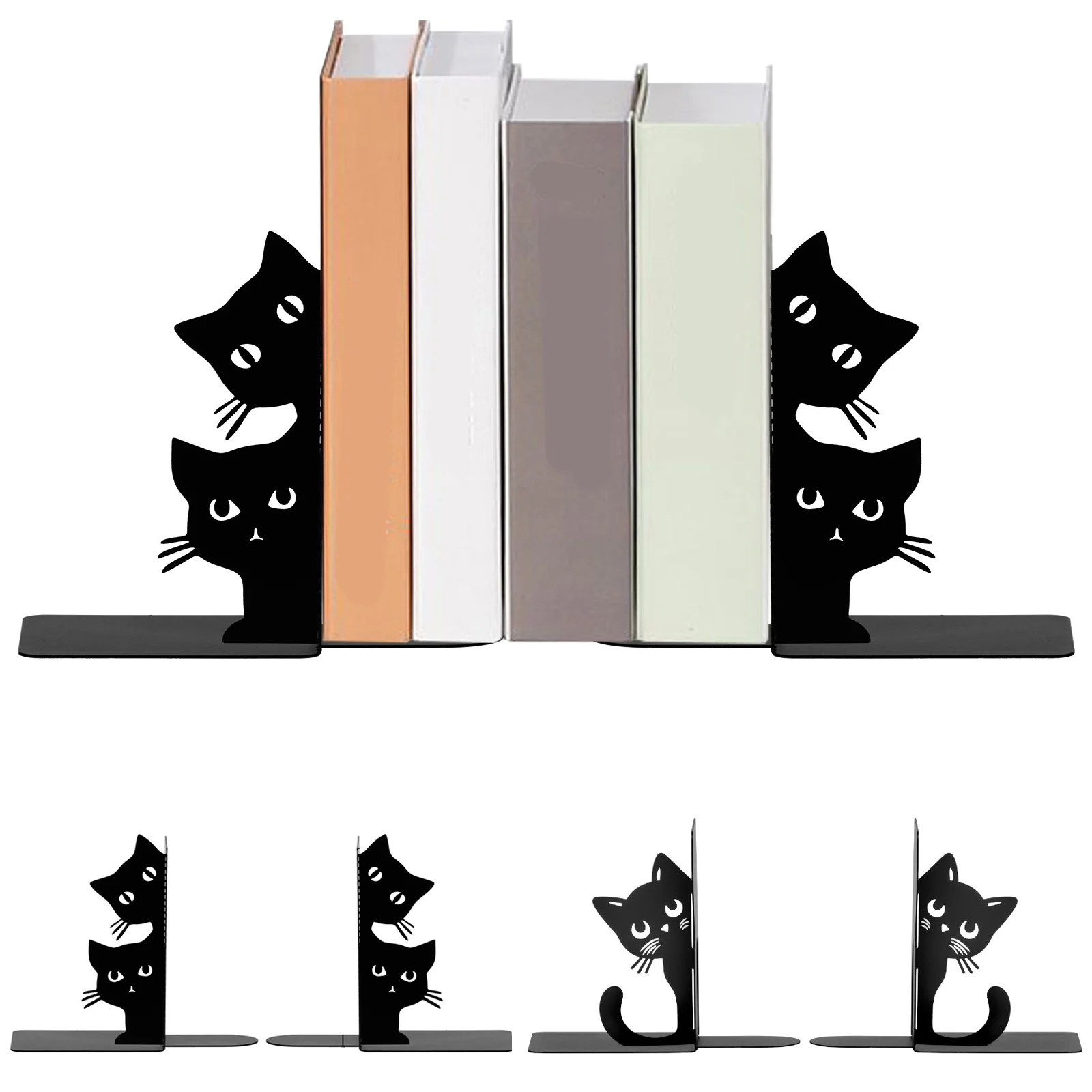 Peeping Cat Metal Bookends Cute Cat Book Ends for Shelves Bookshelf Decorative Home Office Desk Bookshelf Decor Cat Lover Gifts