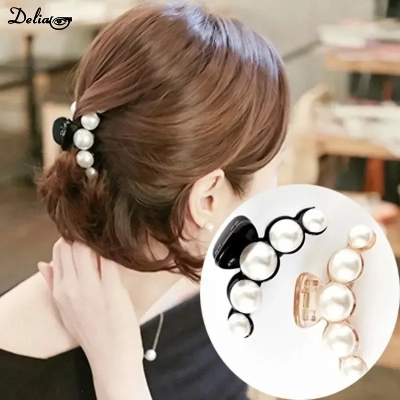 Elegant Pearl Hair Claws Clips Non Slip Elegant Acrylic Hair Clips for Women Makeup Medium Small Barrette Crab Hair Accessories