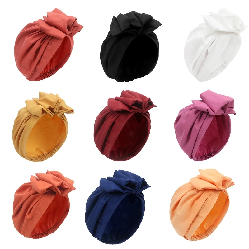 Turbans for Women Soft Pre Tied Knot Fashion Pleated Turban Beanie Summer Beach Headwrap Sleep Hat Multi Color