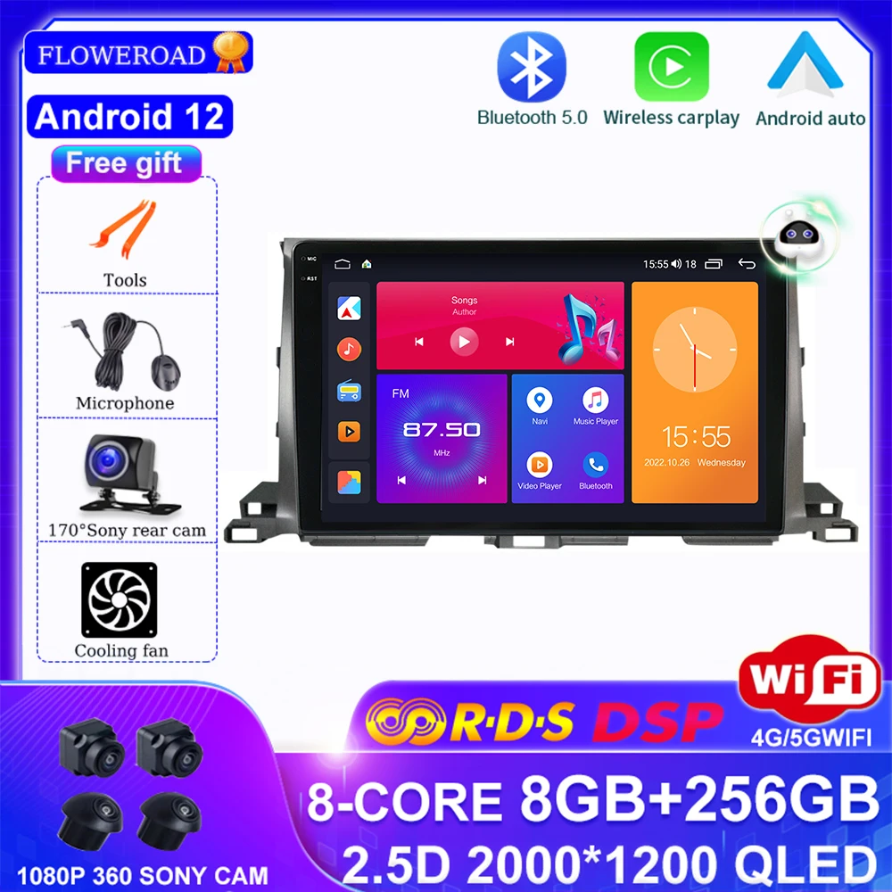 

Android 12 For Toyota Highlander 3 XU50 2013 - 2018 Car Radio 2Din Stereo Multimedia Video Player Host Unit BT RDS Carplay Auto