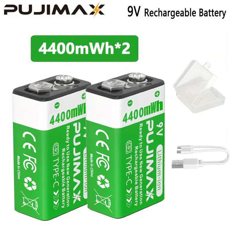 PUJIMAX USB 9V Oplaadbare Batterij 4400mWh Type-C Oplaadbare 6F22 9V Li-ion Batterij Voor RC Helicopeter Model Multimeter Speelgoed