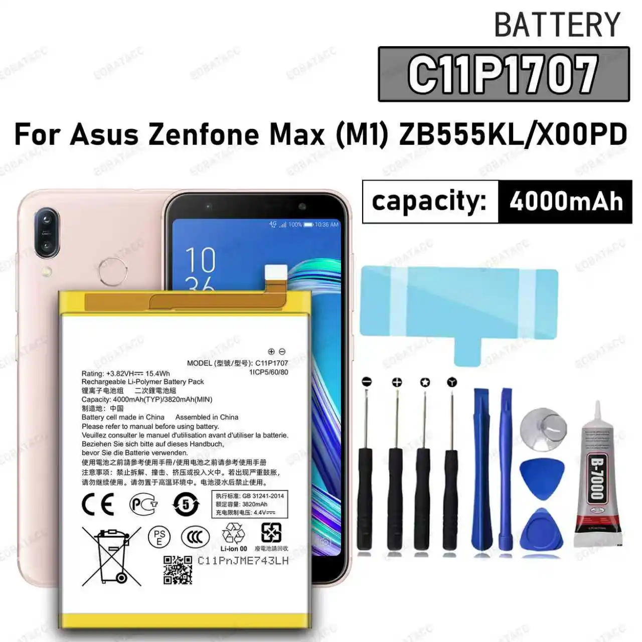 100% New High Quality C11P1707 Battery For ASUS Zenfone M1 ZB555KL/X00PD Phone Replacement Bateria+Free Tools