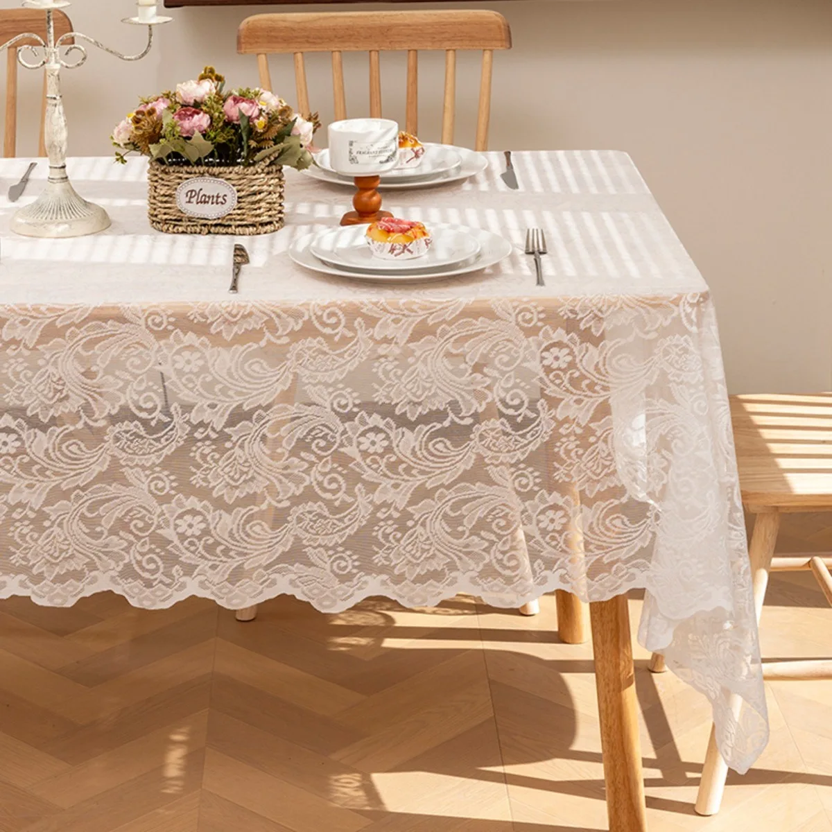 Ivory Lace Tablecloth Wedding Rectangular Table Cloth Overlay Vintage Embroidered Lace for Rustic Fall Tea Party Reception Decor