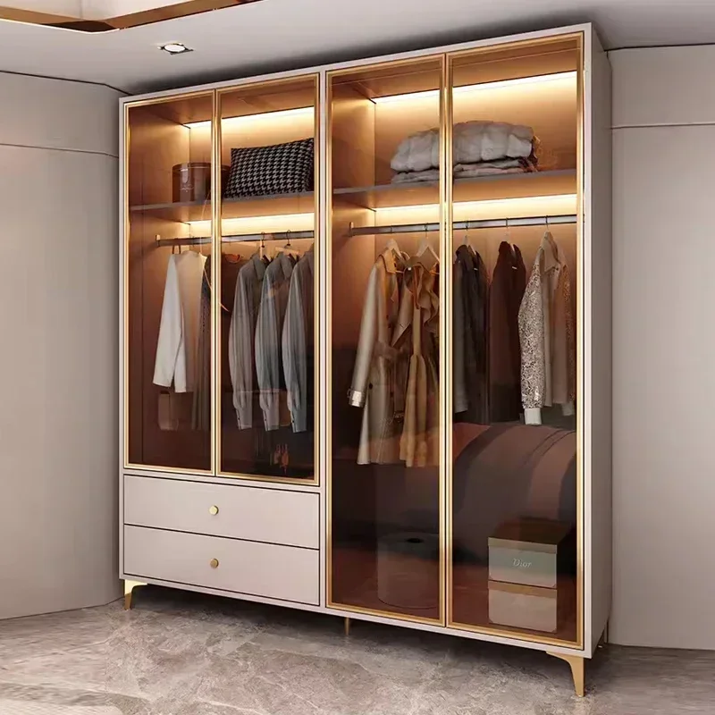 Wardrobe Closet Solid Wood Sliding Door Large Storage for Bedroom for Home, Clothes Storage Cabinet