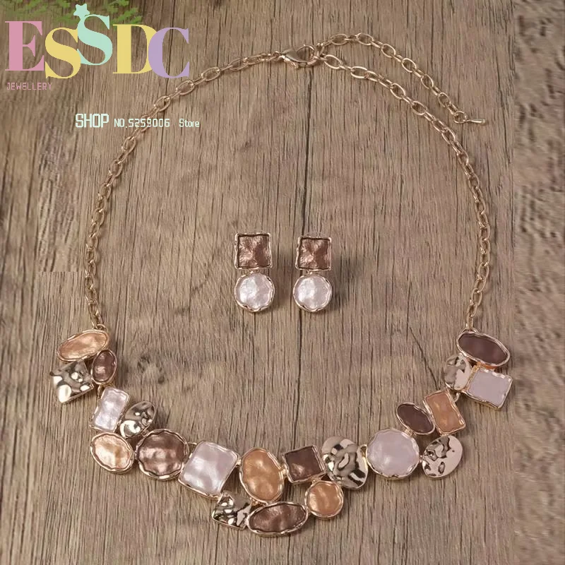Women's jewelry set with geometric round shape dripping stitching simple design women's necklace and earrings gifts yoga