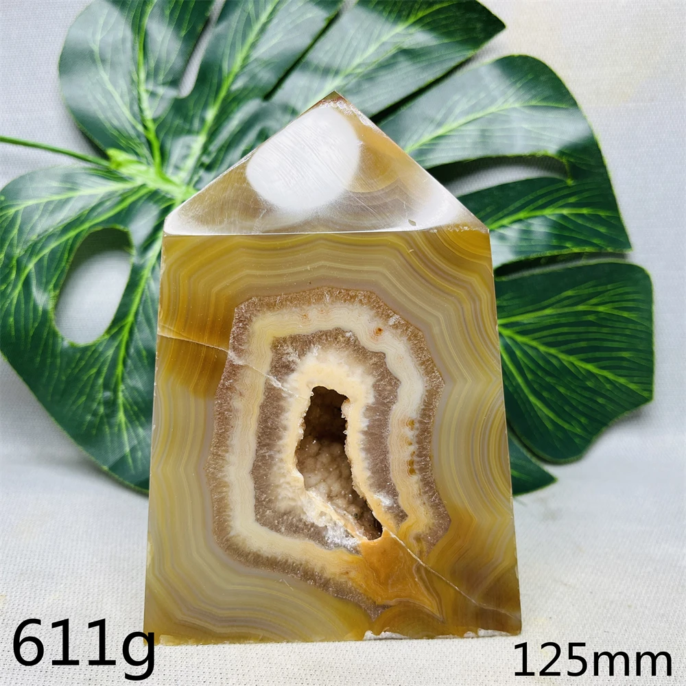 Natural Gemstone Tower Yellow Agate Geode Shaped Hand-polished Home Room Decoration Gift Spiritual Stone Healing