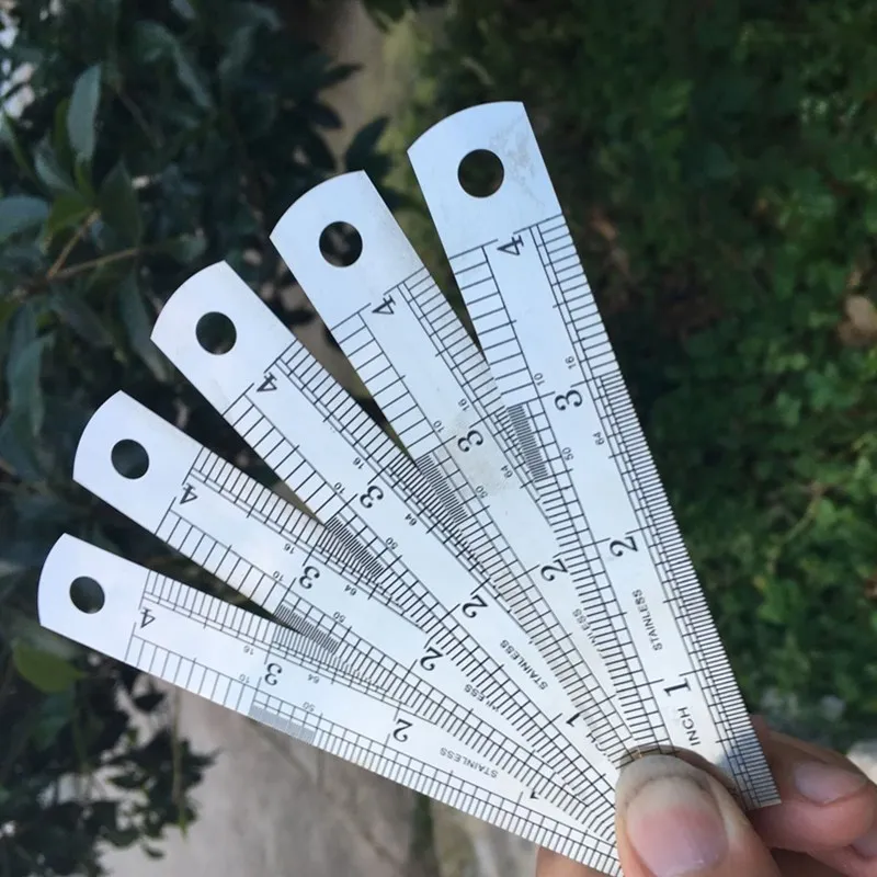 10cm Stainless Steel Metal Straight Ruler Double Scale Inch Measure Tool Office School Supply Artist Student Drawing Stationery