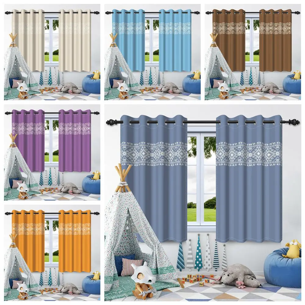 

2Pcs Simple Print Solid Color Blackout Curtains Grey Brown Blue Thermal Insulated Grommet Window Drapes for Bedroom Living Room