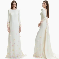 Elegant Jersey Flower Ruched A-line O-Neck Long Dresses Celebrity Dresses Exquisite High Quality Sexy Sparkle Sizes Available