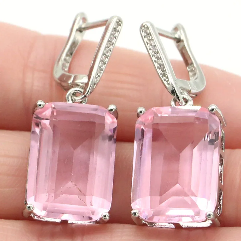 Buy 5 Get 1 Free 36x13mm Stunning 18x13mm Golden Citrine Pink Kunzite White CZ Women Daily Wear 925 Silver Earrings