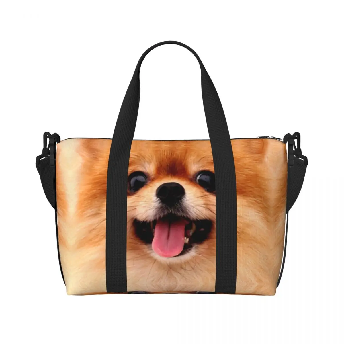 Custom Large Pomeranian Puppy Tote Bag Women Spitz Pom Dog Shoulder Shopper Gym Beach Travel Bag