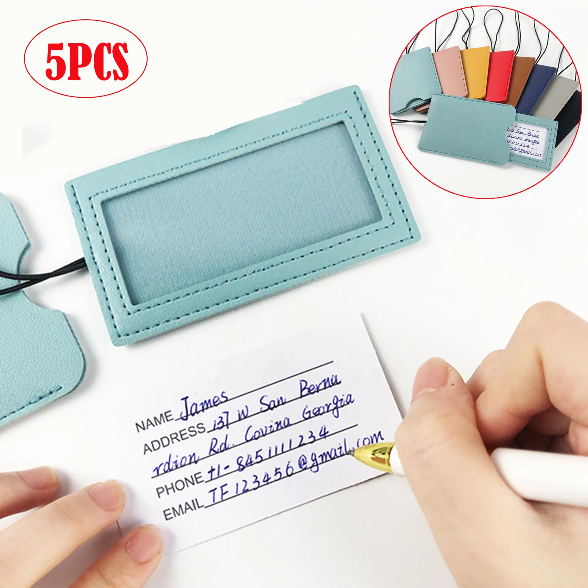 

5PCS Leather Luggage Tag Travel Name ID Address Tags Suitcase Luggage Tag Solid Color Portable Label Boarding Pass Tag