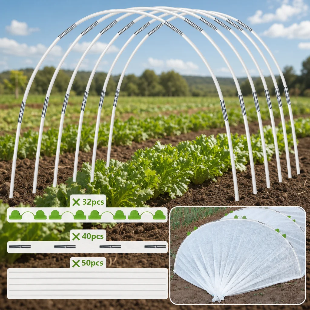 Rust-proof Fiberglass Greenhouse Arches, Heavy Duty Support Hoops for DIY Plant Tunnel, Outdoor Plant Protection Garden Stakes
