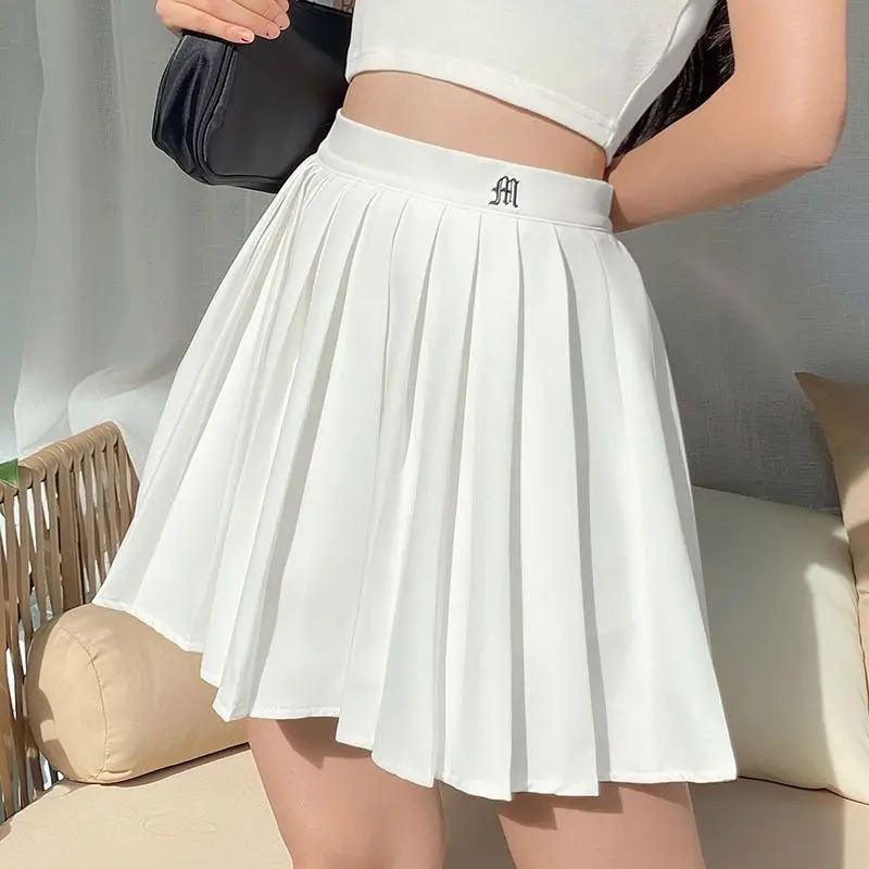 Mini Pleated Skirts Embroidery High Waisted Casual White Short Skirt Korean Preppy Style Summer European And American Skirt