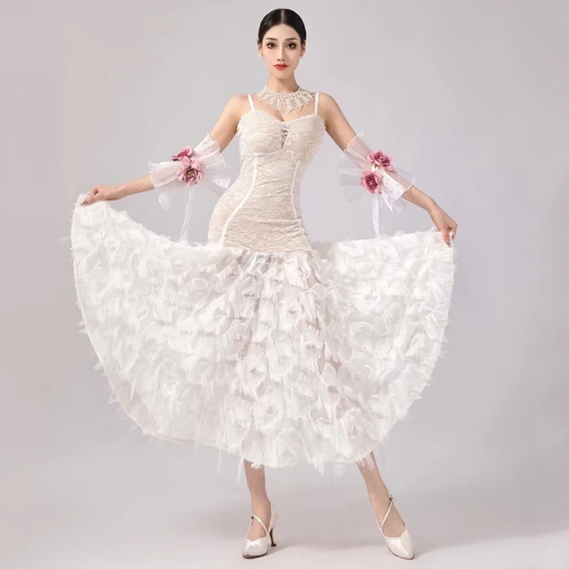 

2024 Modern Dance Dress For Women Social Dance National Standard Dance Large Swing Skirts Waltz Mesh Ballroom Clothing DQS15426