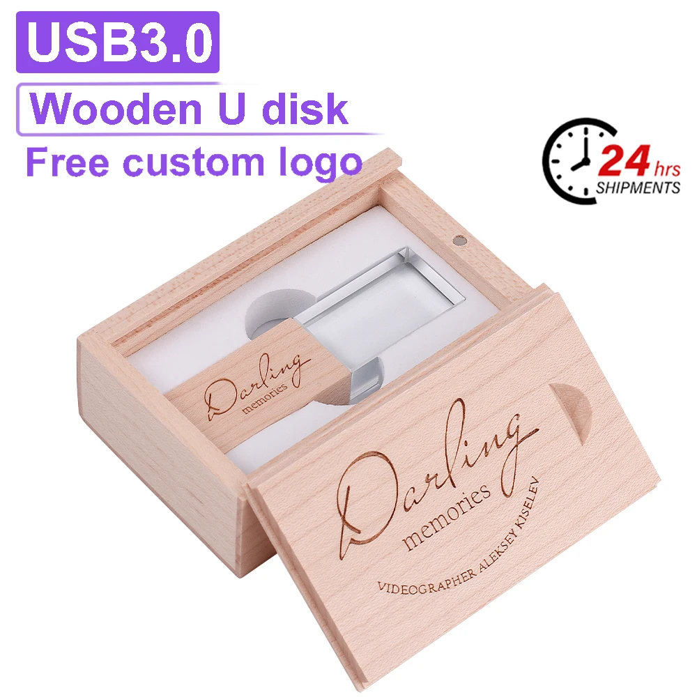 Fashion Crystal USB 3.0 Flash Drive 128GB Push-Pull Box & Memory Stick 64GB Free Custom Logo Pen Drive 32GB 16GB Wedding Gift