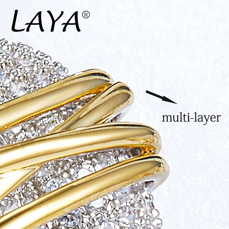 LAYA 100% 925 Sterling Silver Fashion Retro Light Gold Multi-Line Shining Zircon Ring For Men Women Party Exquisite Fine Jewelry