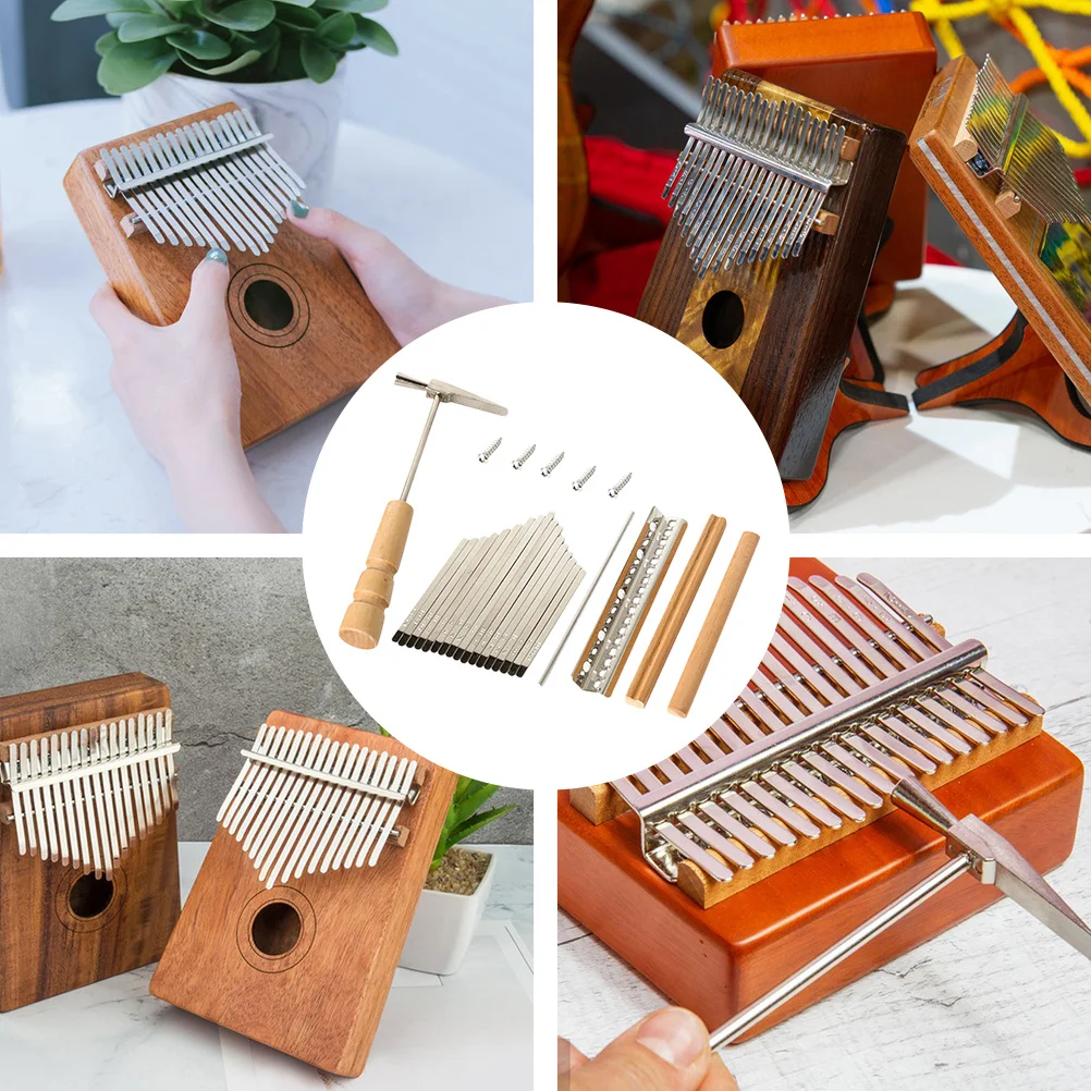 

Thumb Piano Key Replacement Kit 17 Note Kalimba DIY Accessories Saddle Parts with Tuning Hammer for Instrument Repair
