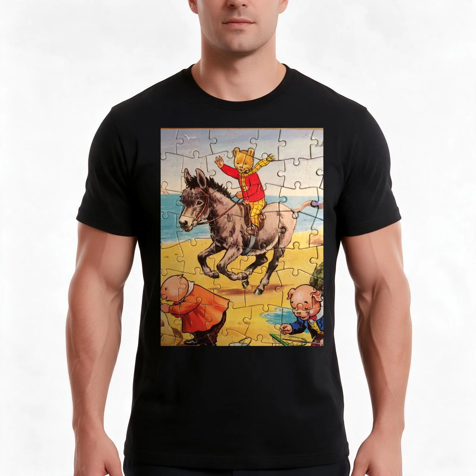RUPERT THE BEAR T-Shirt, Summer Casual Cotton Tee, Oversized Streetwear Tops, Vintage Graphic Print, Loose Fit Short Sleeve