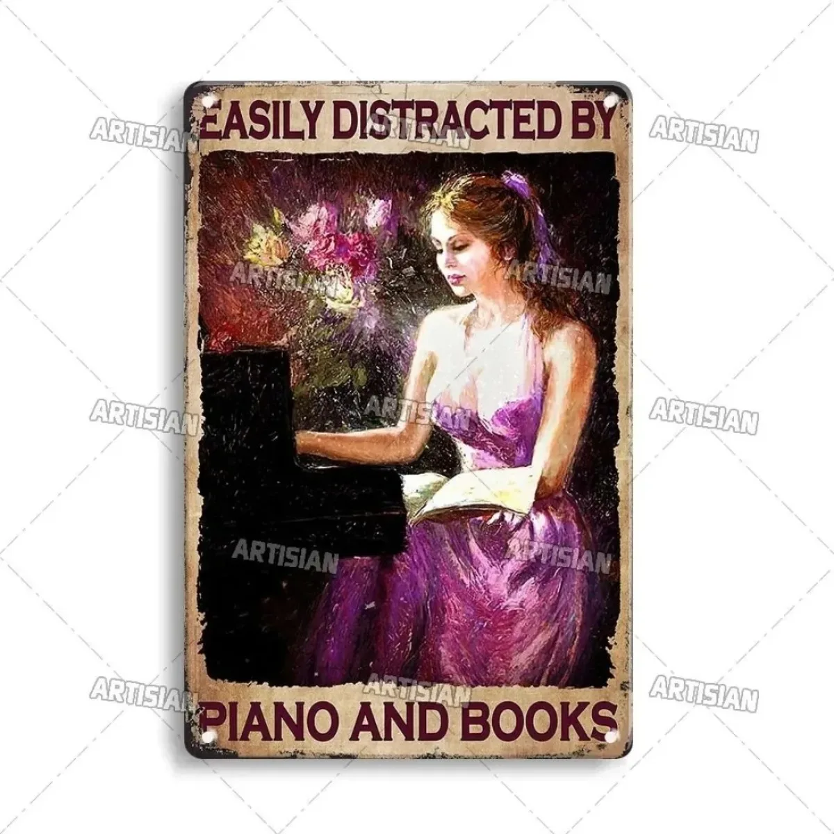 لوحة معدنية عتيقة لديكور الحائط - لافتة بيانو من القصدير للبار والمقهى #1