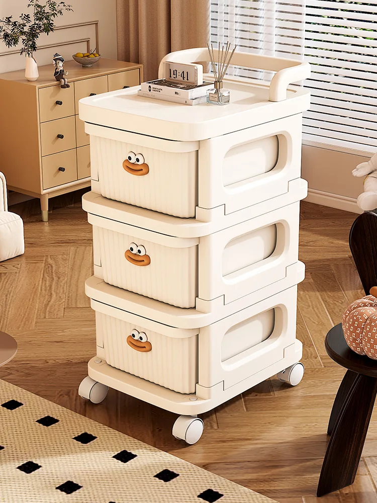 yyhcDrawer storage cabinet Floor-to-ceiling household living room Snack rack Children's toy trolley Bedroom bedside shelf