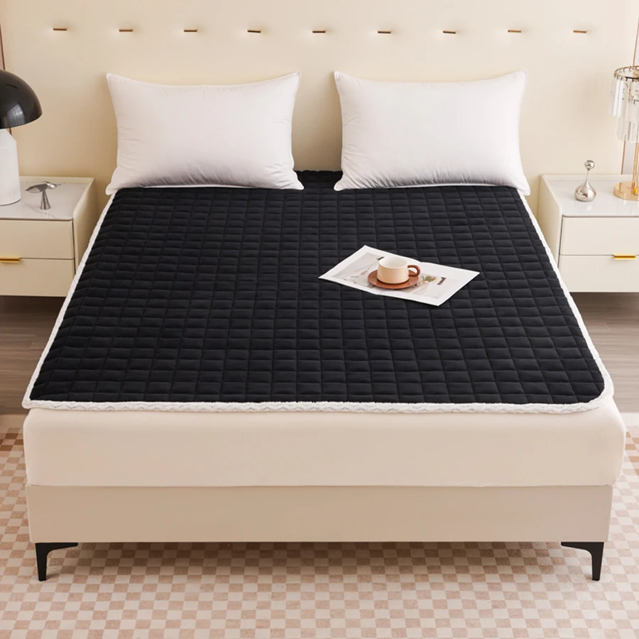 1pc Warm Mattress Topper Solid Color Bedspread Home Bed Mat Cover Non-slip Quilted Bed Linen Velvet Thin Mattresses 매트리스 바닥용