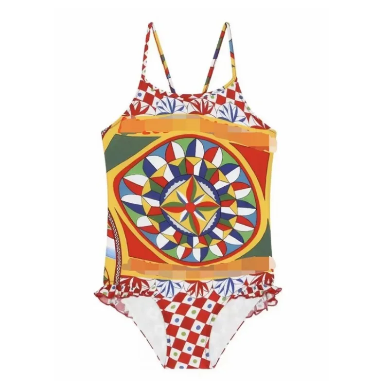 New Swimwear for Girls Brand Design Geometric One-piece Swimsuit Comfortable Children Bathing Suit Fashion Bikinis