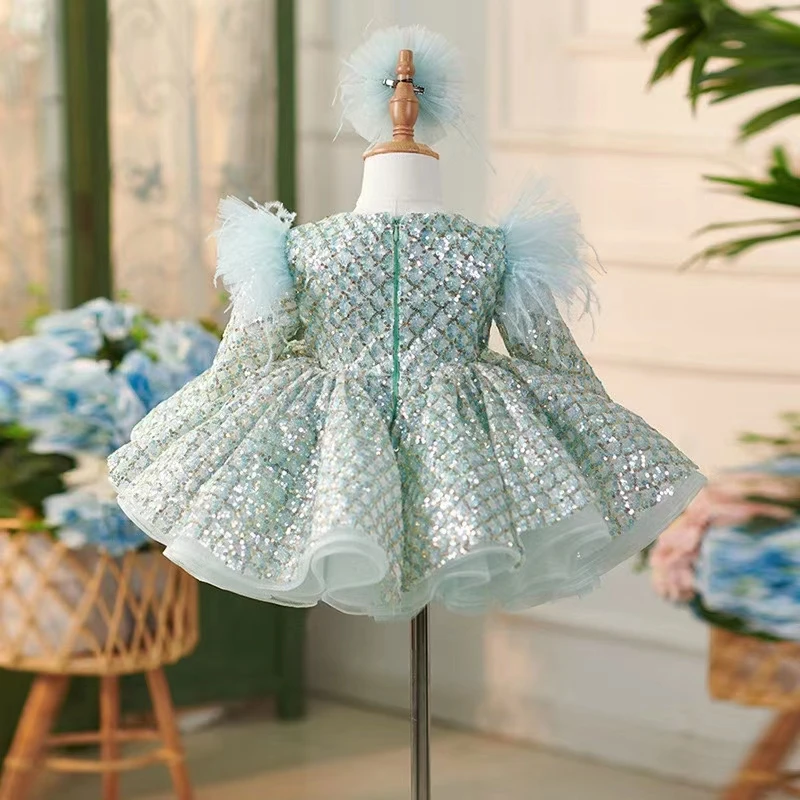 Jill Wish Cute Dubai Blue Girl Dress 3D Flowers Arabic Blue Baby Kids Wedding Birthday First Communion Party Gown Pageant J336