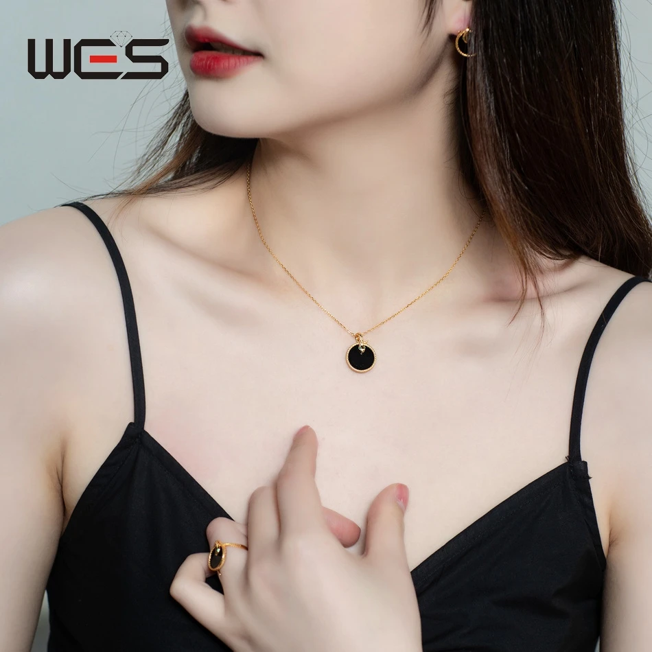 WES 925 Sterling Silver Snake Animal Series Jewelry Set For Woman Inlaid Natural Black Agate Green Eye Punk Style Gold Plated