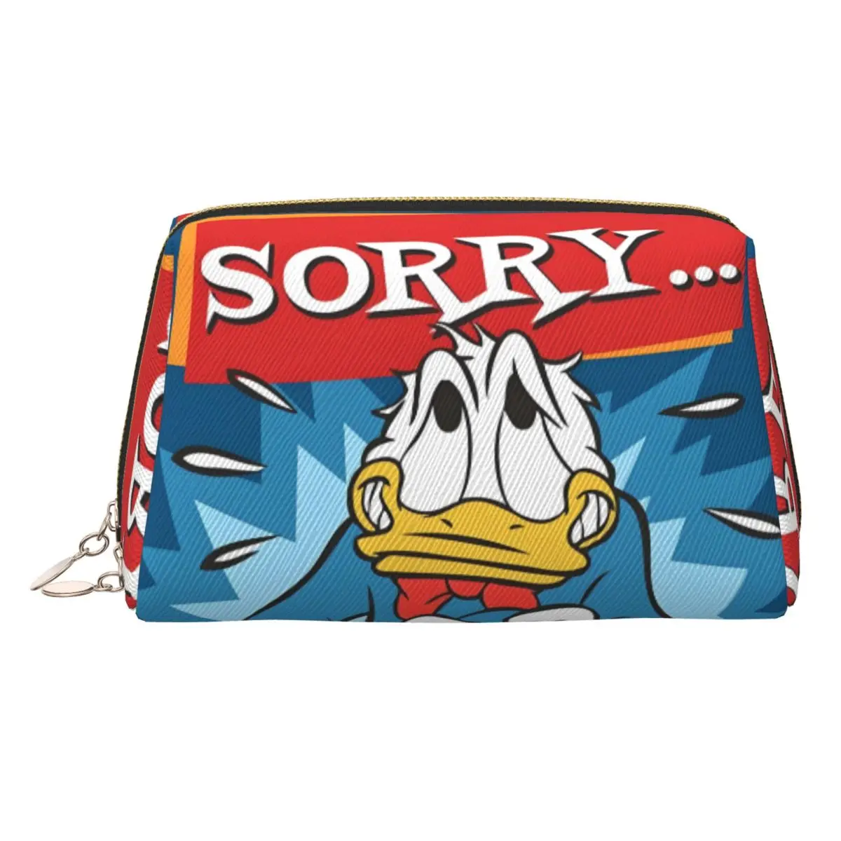 

Custom Donald Duck Anime Comics Sorry Toiletry Bag for Women Classic Cosmetic Makeup Organizer Lady Beauty Storage Dopp Kit Box